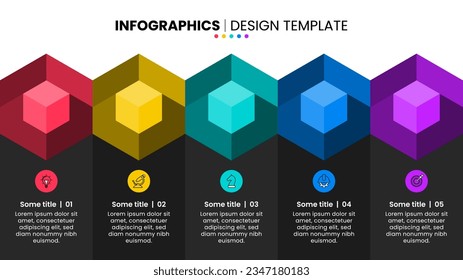Infographic template with icons and 5 options or steps. Cubes. Can be used for workflow layout, diagram, banner, webdesign. Vector illustration