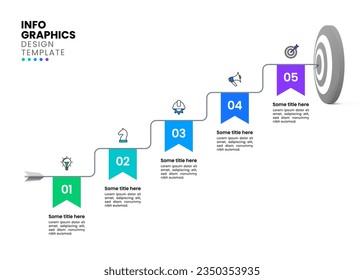 Infografische Vorlage mit Symbolen und 5 Optionen oder Schritten. Dartboard. Kann für Workflow-Layout, Diagramm, Banner, Webdesign verwendet werden. Vektorgrafik