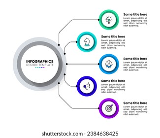 Infographic template with icons and 5 options or steps. Linked circles. Can be used for workflow layout, diagram, webdesign. Vector illustration