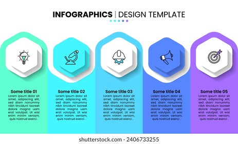 Plantilla de infografía con iconos y 5 opciones o pasos. Se puede utilizar para diseño de flujo de trabajo, diagrama, banner, diseño web. Ilustración del vector