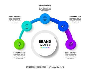Infographic template with icons and 5 options or steps. Semicircle. Can be used for workflow layout, diagram, webdesign. Vector illustration