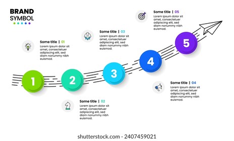 Plantilla de infografía con iconos y 5 opciones o pasos. Plano de papel. Se puede utilizar para diseño de flujo de trabajo, diagrama, banner, diseño web. Ilustración del vector