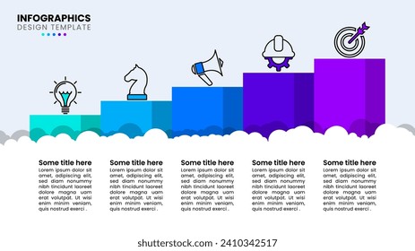Infographic template with icons and 5 options or steps. Chart above the clouds. Can be used for workflow layout, diagram, banner, webdesign. Vector illustration