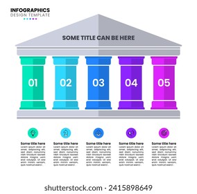 Plantilla de infografía con iconos y 5 opciones o pasos. pilares de apoyo. Se puede utilizar para diseño de flujo de trabajo, diagrama, banner, diseño web. Ilustración del vector