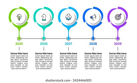 Infografik-Vorlage mit Symbolen und 5 Optionen oder Schritten. Zeitachse. Kann für Workflow-Layout, Diagramm, Banner, Webdesign verwendet werden. Vektorgrafik