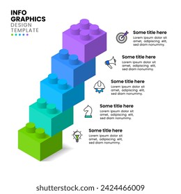 Infographic template with icons and 5 options or steps. Building blocks. Can be used for workflow layout, diagram, banner, webdesign. Vector illustration