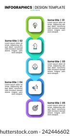 Infographic template with icons and 5 options or steps. Vertical line. Can be used for workflow layout, diagram, banner, webdesign. Vector illustration