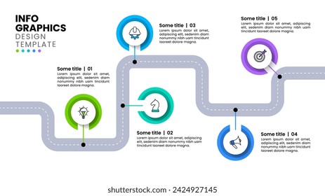 Infographic template with icons and 5 options or steps. Road. Can be used for workflow layout, diagram, banner, webdesign. Vector illustration