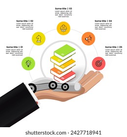 Infographic template with icons and 5 options or steps. Educational concept. Can be used for workflow layout, diagram, banner, webdesign. Vector illustration