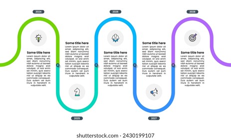 Infographic template with icons and 5 options or steps. Zigzag timeline. Can be used for workflow layout, diagram, banner, webdesign. Vector illustration