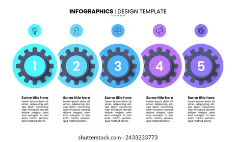 Infographic template with icons and 5 options or steps. Gears in row. Can be used for workflow layout, diagram, banner, webdesign. Vector illustration