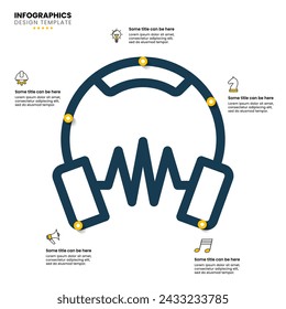 Infographic template with icons and 5 options or steps. Headphones. Can be used for workflow layout, diagram, banner, webdesign. Vector illustration
