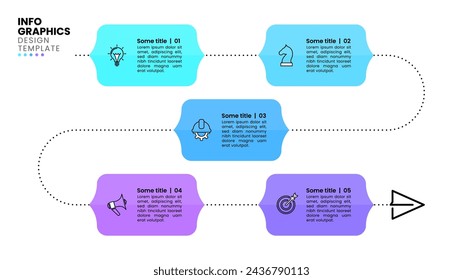 Infographic template with icons and 5 options or steps. Zigzag line. Can be used for workflow layout, diagram, banner, webdesign. Vector illustration