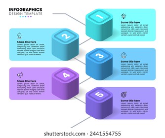 Infographic template with icons and 5 options or steps. Isometric path. Can be used for workflow layout, diagram, banner, webdesign. Vector illustration