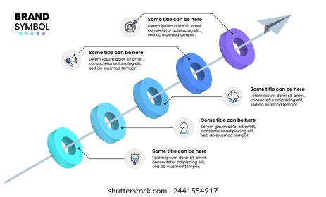 Infographic template with icons and 5 options or steps. Rings. Can be used for workflow layout, diagram, banner, webdesign. Vector illustration