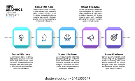 Infographic template with icons and 5 options or steps. Horizontal line. Can be used for workflow layout, diagram, banner, webdesign. Vector illustration