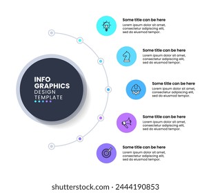 Infographic template with icons and 5 options or steps. Circle. Can be used for workflow layout, diagram, banner, webdesign. Vector illustration