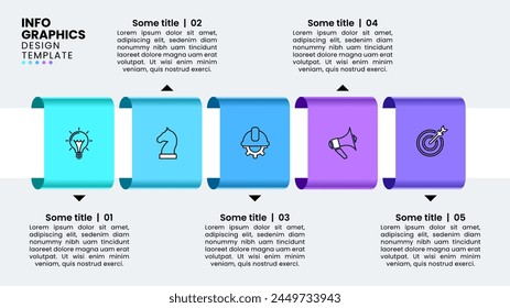 Infographic template with icons and 5 options or steps. Ribbons. Can be used for workflow layout, diagram, banner, webdesign. Vector illustration