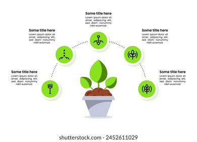Infographic template with icons and 5 options or steps. Plant. Can be used for workflow layout, diagram, banner, webdesign. Vector illustration