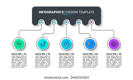 Infographic template with icons and 5 options or steps. Can be used for workflow layout, diagram, banner, webdesign. Vector illustration