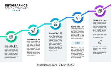 Infografische Vorlage mit Symbolen und 5 Optionen oder Schritten. Wachstumsdiagramm. Kann für Workflow-Layout, Diagramm, Banner, Webdesign verwendet werden. Vektorillustration