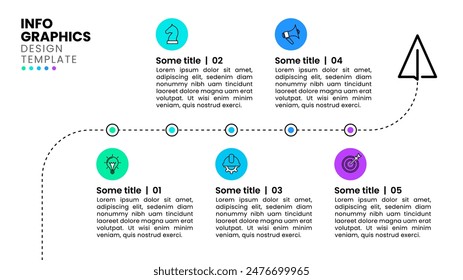 Infographic template with icons and 5 options or steps. Paper plane. Can be used for workflow layout, diagram, banner, webdesign. Vector illustration