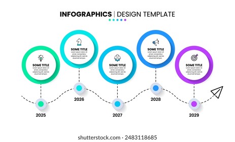 Infographic template with icons and 5 options or steps. Timeline. Can be used for workflow layout, diagram, banner, webdesign. Vector illustration