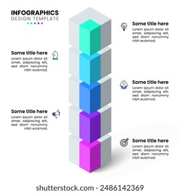 Infographic template with icons and 5 options or steps. Isometric tower. Can be used for workflow layout, diagram, banner, webdesign. Vector illustration