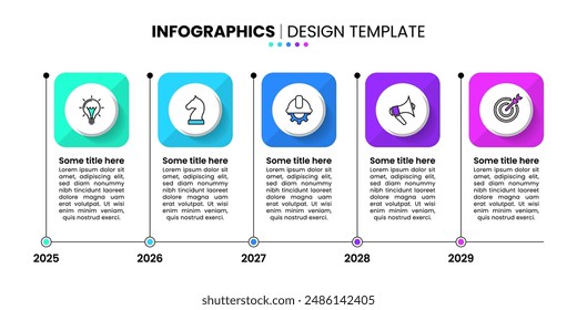 Infographic template with icons and 5 options or steps. Timeline. Can be used for workflow layout, diagram, banner, webdesign. Vector illustration