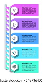 Infographic template with icons and 5 options or steps. Abstract ladder. Can be used for workflow layout, diagram, banner, webdesign. Vector illustration