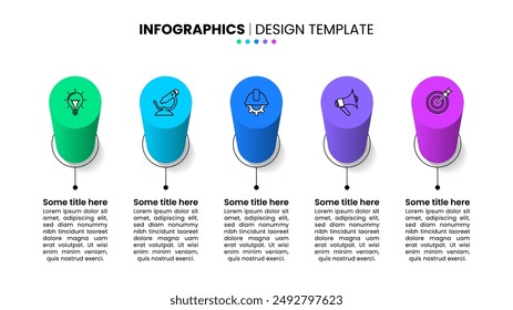 Infographic template with icons and 5 options or steps. 3d columns. Can be used for workflow layout, diagram, banner, webdesign. Vector illustration