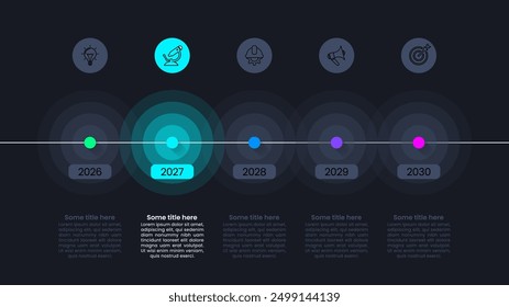 Infographic template with icons and 5 options or steps. Horizontal timeline. Can be used for workflow layout, diagram, banner, webdesign. Vector illustration