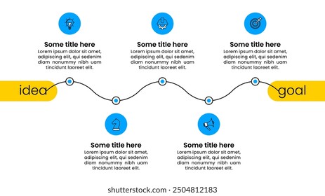 Plantilla de infografía con iconos y 5 opciones o pasos. El viaje de la idea a la meta. Se puede utilizar para el diseño del flujo de trabajo, diagrama, Anuncio, diseño web. Ilustración vectorial