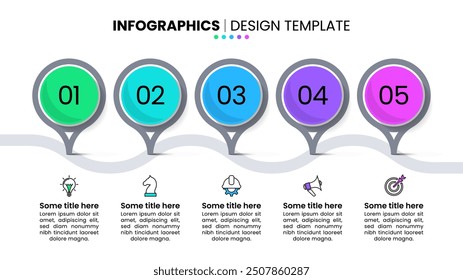 Infographic template with icons and 5 options or steps. Line. Can be used for workflow layout, diagram, banner, webdesign. Vector illustration