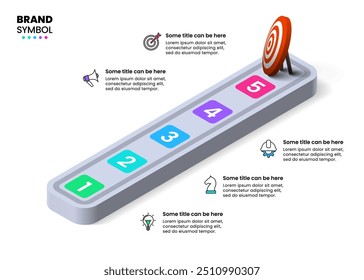 Infographic template with icons and 5 options or steps. Dartboard. Can be used for workflow layout, banner, diagram, webdesign. Vector illustration
