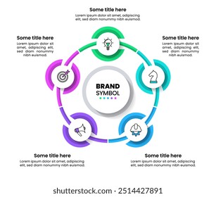 Modelo de infográfico com ícones e 5 opções ou etapas. Pode ser usado para layout de fluxo de trabalho, diagrama, banner, webdesign. Ilustração vetorial