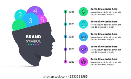 Infographic template with icons and 5 options or steps. Open head. Can be used for workflow layout, diagram, banner, webdesign. Vector illustration