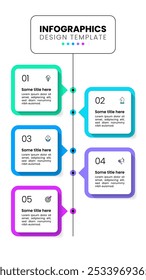 Infographic template with icons and 5 options or steps. Vertical line. Can be used for workflow layout, diagram, banner, webdesign. Vector illustration