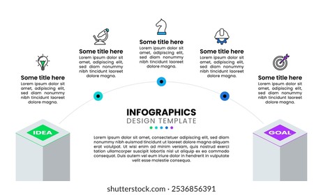Infographic template with icons and 5 options or steps. From idea to success. Can be used for workflow layout, diagram, banner, webdesign. Vector illustration