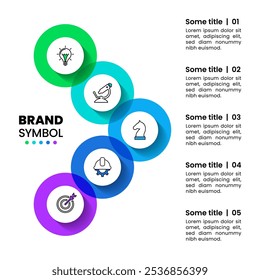 Infographic template with icons and 5 options or steps. Arrow. Can be used for workflow layout, diagram, banner, webdesign. Vector illustration