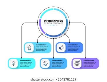 Infographic template with icons and 5 options or steps. Connected banners. Can be used for workflow layout, diagram, webdesign. Vector illustration