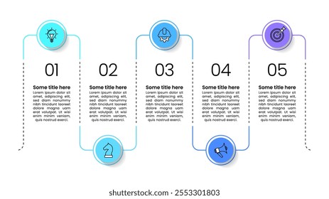 Infographic template with icons and 5 options or steps. Zigzag line. Can be used for workflow layout, diagram, banner, webdesign. Vector illustration
