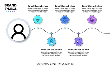 Infographic template with icons and 5 options or steps. Line. Can be used for workflow layout, diagram, banner, webdesign. Vector illustration