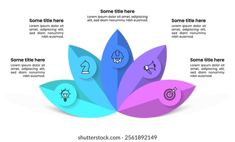 Infographic template with icons and 5 options or steps. Lotus flower. Can be used for workflow layout, diagram, banner, webdesign. Vector illustration