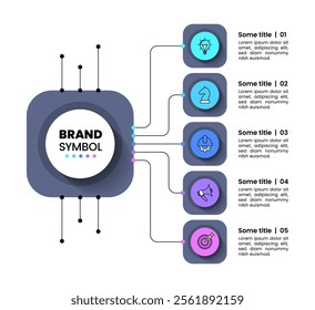 Infographic template with icons and 5 options or steps. Chip. Can be used for workflow layout, diagram, banner, webdesign. Vector illustration