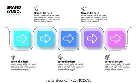 Infographic template with icons and 5 options or steps. Arrows. Can be used for workflow layout, diagram, banner, webdesign. Vector illustration