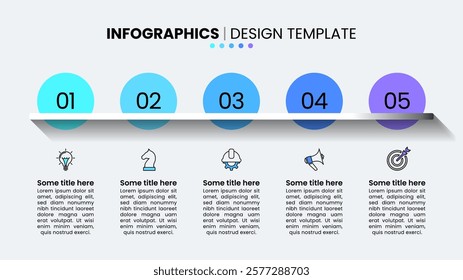 Infographic template with icons and 5 options or steps. Can be used for workflow layout, diagram, banner, webdesign. Vector illustration