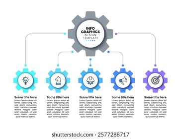 Infographic template with icons and 5 options or steps. Gears. Can be used for workflow layout, diagram, banner, webdesign. Vector illustration