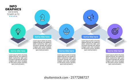 Infographic template with icons and 5 options or steps. Isometric line. Can be used for workflow layout, diagram, banner, webdesign. Vector illustration