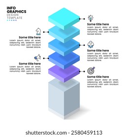 Infographic template with icons and 5 options or steps. Isometric column. Can be used for workflow layout, diagram, banner, webdesign. Vector illustration